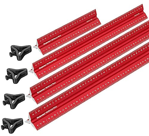 WOODPECKERS Dreikantlineal 24 (600 mm) mit Anschlagstopp – Aluminium Lineal mit 6 Skalen für präzises, wiederholgenaues Messen
