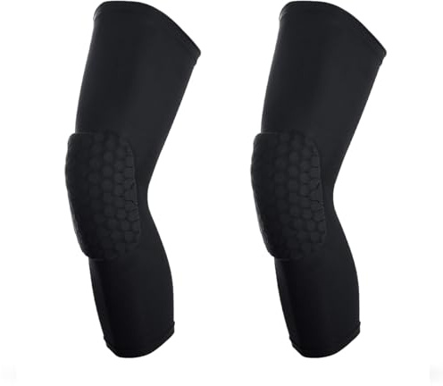 Basketball Kniebandage, 2 Stück, Anti-Kollisions-Waben-Kompressionsmanschetten, Sportärmel für Kampf, Fußball, Volleyball, Skating (L, Schwarz)