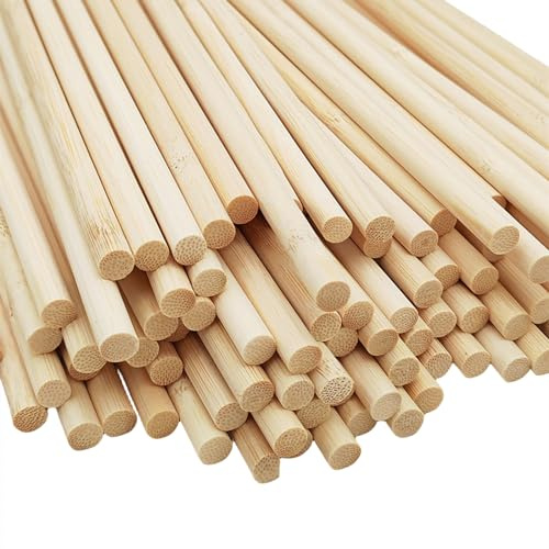 100 st naturliga runda trästavar i bambu, 0,8 cm extra långa oavslutade hantverkspinnar i bambu för trähantverk, konstprojekt och gör-det-själv-hantverk (30 cm långa)