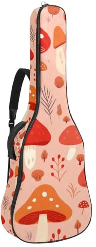 Gitarrentasche für 40/41/42 Zoll Akustikgitarre mit mehreren Taschen und verbessertem Schutz, rotes Pilzmuster, mehrfarbig, 42.9x16.9x4.7 in, Gitarrentasche