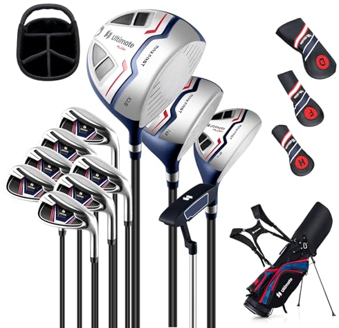 LIFEZEAL Komplett golfset för män, 12 delar, golfväska med stativ och rem, 460CC #1 förare, 460CC #1, gata trä #3, hybrid #5, strykjärn #5, #6, #7, #8, #9, #S P, Putter (blå)