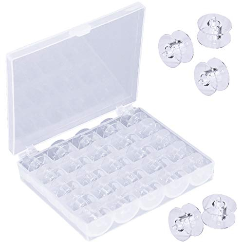 SAVOSWEET 25 Stück Nähmaschinen Spulen mit Spulenbox, Plastikspulen Spulen, Spulen Nähmaschine Unterfadenspulen Kunststoff für Gängige/Spule Nähmaschine, für Die Meisten Nähmaschinen