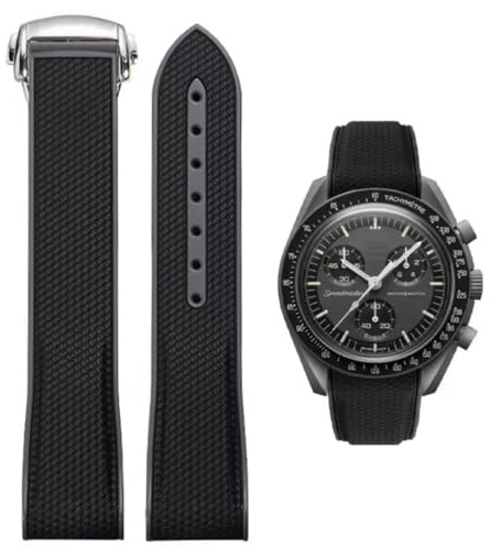 Danxancy Uhrenarmband für Omega x Swatch MoonSwatch/Rolex Uhr,Gebogenes Weiches Silikon Gummi Armband Omega x Swatch MoonSwatch Speedmaster Ersatzband Faltschließe Uhrenarmbänder Kautschuk 20mm