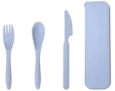 FUZVOL Cutlery Set Reusable Knife Fork Spoon Set with Case Portable Travel Utensils Eco-Friendly Flatware Set 3PCS Service for Outdoor Picnic Camping Blue