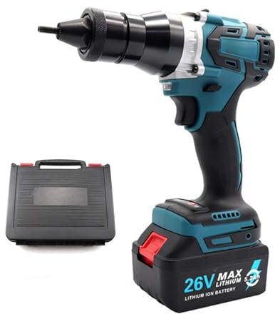 zxmeimm Herramienta de Pistola de Remache inalámbrica,Remache automático eléctrico de 26V y Tuerca de Remache Kit Profesional de Dos Funciones con 2 Piezas de batería,5200mah