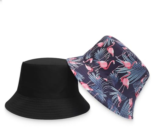 KUMSODE Fischerhut Flamingo Anglerhut Bucket Hat Fischerhut Sonnenhut 2 in 1 Wendbares Sommerhut Hut for Damen Herren Kinder
