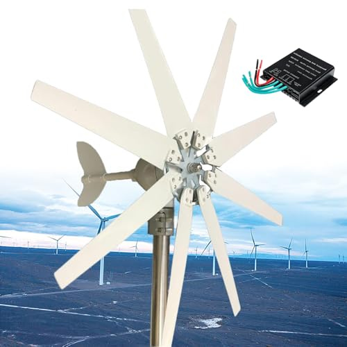 Fablestoryem Generador de Turbina Eólica 12V/24V/48V 12000W Aerogenerador Horizontal, 8 Cuchillas Velocidad Nominal 13m/s, con Controlador de Carga MPPT para Hogar, Chalets,48V