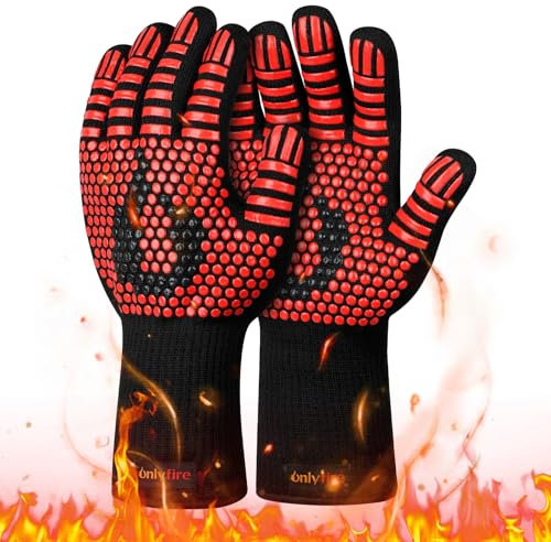 onlyfire Guanti da Barbecue, Guanti da Forno Resistenti al Calore Estremo di 800°C, Guanti da Forno in Silicone per Grigliare, Grigliare, Cuocere al Forno e Cucinare, Rosso