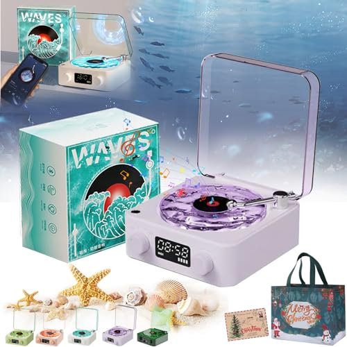Lumena Lamp Record Player, Aquavinyl Waves Mini Speaker, The Waves Vintage Vinyl Record Player, 4 Modes, 5 Colors with Adjustable Ambient Lighting (Purple)