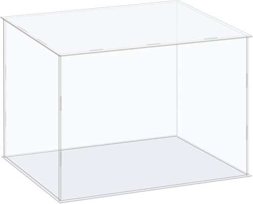 TA-VIGOR Caja expositora acrílica transparente, 35 x 25 x 25 cm, caja de almacenamiento organizadora, a prueba de polvo, con base blanca para almacenamiento de objetos coleccionables