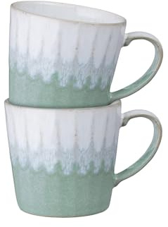 Denby - Reactive Light Green Mug Set of 2-400ml Capacity - Dishwasher & Microwave Safe - Hot Drink, Coffee & Tea Mugs - Handcrafted Ceramic Stoneware Mugs with Glaze Effect - Chip Resistant Cups