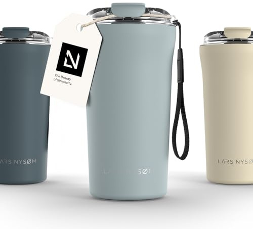 LARS NYSØM Thermo Kaffeebecher to go mit Trageschlaufe & Tritan Deckel | Travel Mug 0,5 Liter mit Isolierung | Auslaufsicherer Edelstahl Thermobecher für Café & Tee (Sky Blue, 500ml)
