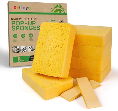 8-Count Pop Up Cellulose Sponges | Non-Scratch Eco-Friendly Kitchen Sponges for Dishes, Bathroom, Cars | Tear-Resistant Natural Scrub Sponges | Biodegradable Compostable Cellulose