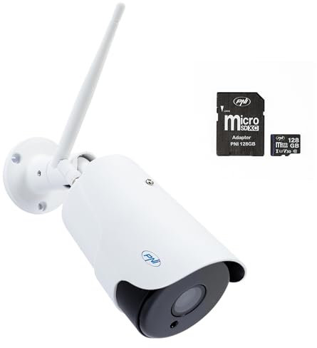 PNI Paquete de cámara IP inalámbrica House IP52LR 2MP 1080P + Tarjeta de Memoria MicroSD 128GB con Adaptador SD