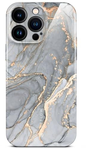 ONEFLOW Bliss Cover für iPhone 14 Pro Max Hülle in Marmor Optik, Designer Case Handy Schutzhülle mit Kameraschutz, Muster Hardcase Glitzer Handyhülle marmoriert, Grau Gold