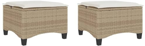 vidaXL Sgabelli Giardino con Cuscini 4pz Beige 55x55x36 cm Polyrattan, Seduta da Giardino, Sgabello da Esterno, Seduta a cubo, Seduta da Esterno