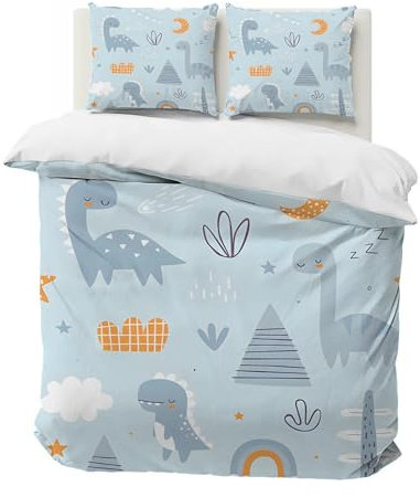 PNHCL Dinosaurier Kinderbettwäsche 100 x 135, Blume Bettwäsche-Sets, Cartoon Mikrofaser Bettbezug 100 X 135 mit Reißverschluss + Kissenbezug 40x60 für Kinder Raumdekoration, Hellblau