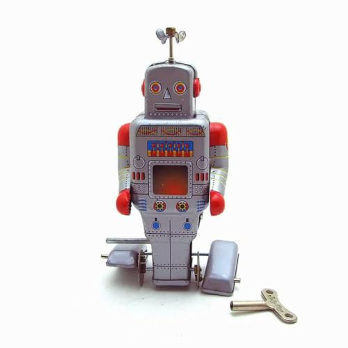 AYUNJIE Tin Toys MS372 Square Robot Wind-Up Toy Decoration Props Retro Novelty Ornaments Vintage Collectible Kids Gift