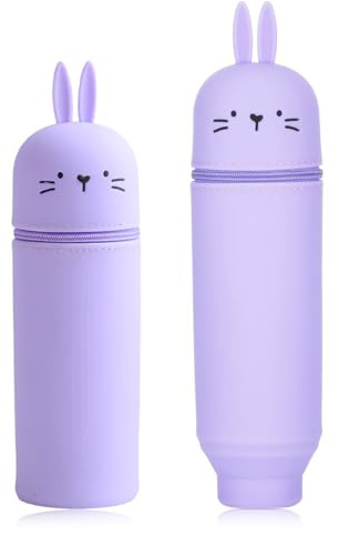 DEZP Kawaii Pencil Case 2 In 1 Soft Silicone Federmäppchen, Multifunktions Theme Pen Holder Zipper Colored Pencils Marker,Stifte Mäppchen Für Legami Pens,18.5 * 6.5Cm(Lila Kaninchen G)