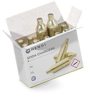 HENDI Cartouches CO2, 10 pièces, pour eau gazeuse, pour bouteilles d'eau siphon à soda, cartouche gaz, capsules CO2, siphon à soda cartouches, 7,8g de CO2 par cartouche (Lot de 10)