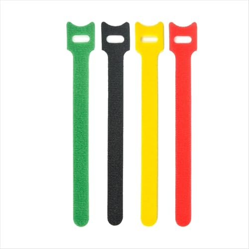 Kabelmanagement Klettbänder, Wiederverwendbare Kabelbinder Set, 48 Stück in Schwarz, Rot, Gelb und Grün,Klett Kabelbinder Klettbinder Klettverschluss für Home Office Büro