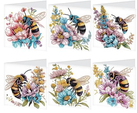 JISHSHAY 6 Stück Diamond Painting Grußkarten Biene Diamant Painting Geburtstagskarten Tiere Diamantmalerei Karte Geburtstag Diamant Malerei Glückwunschkarten Diamaond Malerei Greeting Cards