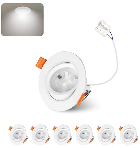 Jaenmsa Faretti LED Soffitto Incasso Cartongesso, Faretti da Incasso 4W Foro Φ 55-65mm 400 Lumen 6000K Luce Fredda, IP44, 30-60° Angolo Regolabile, per Interni e Commerciale, Set di 6