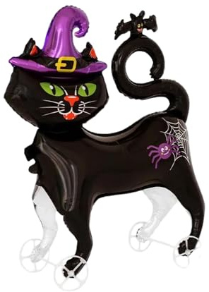 Nine San Walking Halloween Schwarze Katze Luftballons Stehend Schwarze Katzen Folienballon with Wheels Katzenluftballons Party Geburtstag Halloweenballon Deko