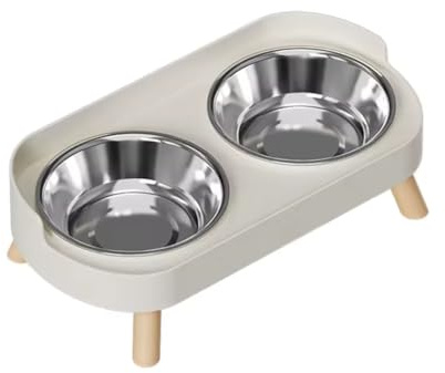 Gamelle Double pour Chat et Chien, Bols en Acier Inoxydable avec Support Surélevé, Design Moderne (Blanc, Acier)