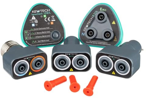 Kewtech PTKIT1 Testing Kit Includes TP4 Pins, 103DL & R2DL Socket Testers, BC/ES/GU10 Lightmate Adapters Fast Safe 4mm Lead Testing With Carry Case