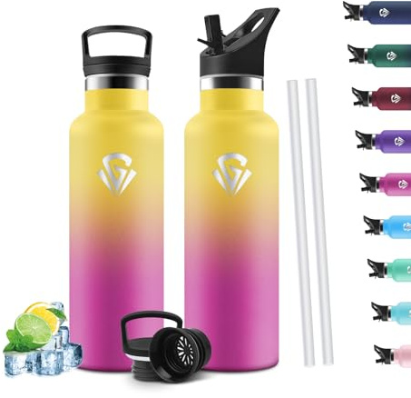 Mulbijeo Gourde Isotherme 500 ML, Gourde INOX avec Paille, Réutilisable, Bouteille d'eau sans BPA, Anti-Fuite, Isolation sous Vide en Acier Inoxydable à Double Paroi, pour Enfants, Adultes, Sport