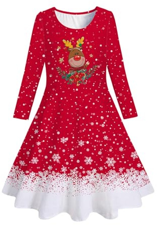 Générique Robe Noel Fille Enfants Tout-Petits Filles Arbres De Noël Imprimé Cerf Noël Manches Longues Fête Princesse Robe Fille Ballet