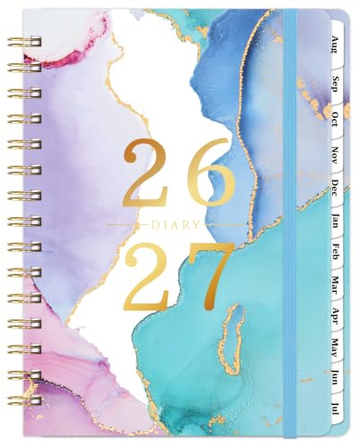 Academic Diary 2026-2027 - Diary 2026-2027 A5 Week to View, August 2026 - July 2027, Pink and Blue, Twin-Wire Binding, Hard Cover, Elastic Closure, 21.5 x 15.5 x 1.5 cm