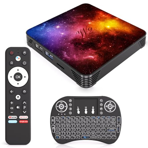 Boîtier Android TV 14, 4Go RAM et 64Go ROM,Mini Clavier Fourni | Processeur Quad-Core,WiFi Double Bande 2.4G/5G, Bluetooth 5.0, Ports HDMI 2.0 & USB 2.0/3.0