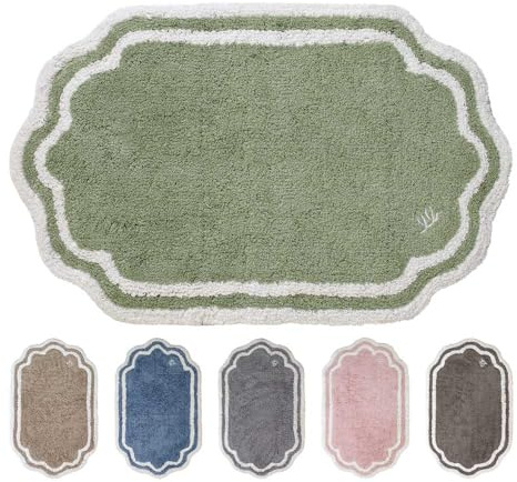 OLIVO.shop Tappeto Bagno Antiscivolo in Cotone 100%, Tappetino Doccia Lavabile, Morbido, Moderno, Elegante, ROCOCÒ (VERDE SALVIA, 45x75 cm)