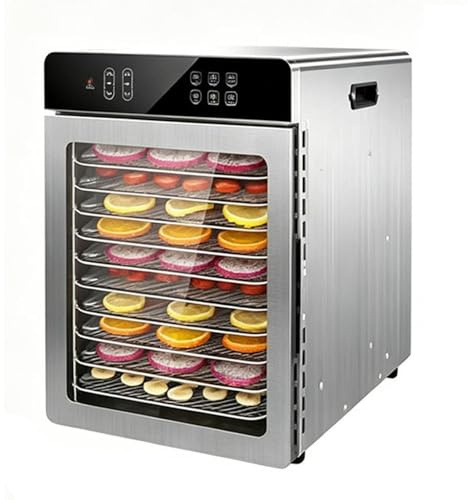 Torkmaskin i rostfritt stål med 10 brickor, 800w torktumlare Storbritannien med 30-90°C justerbar termostat och 24-timmars timer, 360° effektiv torkning, torkmaskin för frukt, grönsaker, kött.