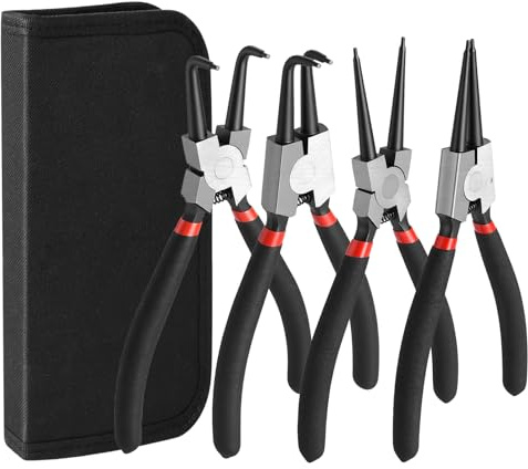 4 Stück Sprengringzangen Set Gerade Gebogen Außen Innen Sprengring Zange | Sprengringzangensatz mit Tragbarer Tasche