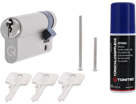 ToniTec Set aus greenteQ Halbzylinder 10/30 mm verschiedenschließend mit 3 Schlüssel und ToniTec Zylinderpflegespray 13ml