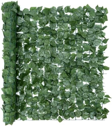 Recinzione di edera artificiale, recinzione con foglie artificiali, rotolo di siepe verde, recinzione privacy, pannello a traliccio per balcone, decorazione da parete (foglie di edera verde scuro, 0,5