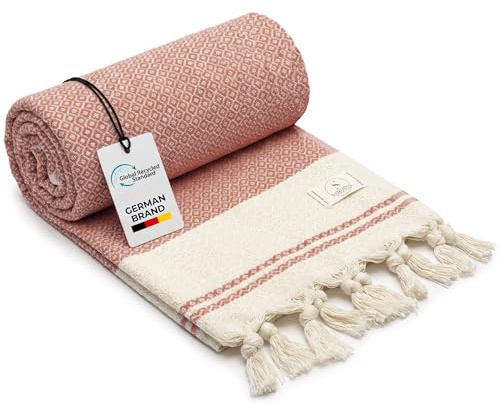 SIEGENTHAL® Hamamtuch – Leichtes Strandtuch & Saunatuch aus recycelter Baumwolle – Schnell Trocknend, Groß & Weich – 90cm x 200cm – Ideal für Strand, Sauna, Yoga, Picknick – Rot