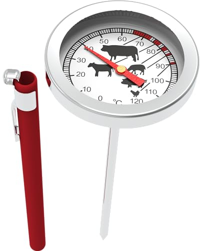 Termómetro para hornear, ahumar, cocinar, acero inoxidable, escala gráfica, 0-120 °C