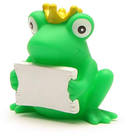 Froschkönig mit Grußschild I Quietscheente