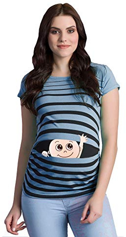 Vinkelvinkel baby – rolig rolig söt mammamode randig mammaskjorta med motiv för graviditeten graviditetströja kortärmad, Babyblått, S