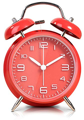 LATEC Reloj Despertador de Doble Campana con luz Nocturna, Gran Esfera de 4 Pulgadas, Batería de Reloj Despertador Ruidoso, sin Tictac, Silencioso, Timbre de Alarma Retro, Unidad de Cuarzo (Rojo)