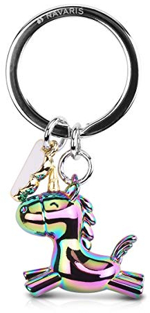 Navaris Schlüsselanhänger Regenbogen Einhorn - Schlüssel Anhänger mit Karabiner - Keychain für Schlüsselbund Handtasche - Regenbogenfarben