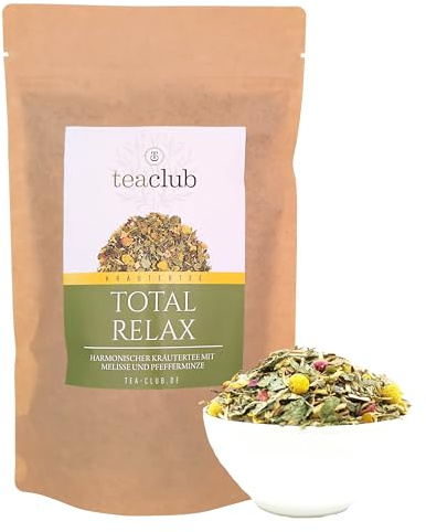 TeaClub Total Relax Basischer Kräutertee Lose 500g – Kräuter Tee Mischung | Basischer Wellness-Tee ohne Koffein mit Kamille, Lavendel, Melisse, Zitronengras & Pfefferminze, koffeinfrei, vegan