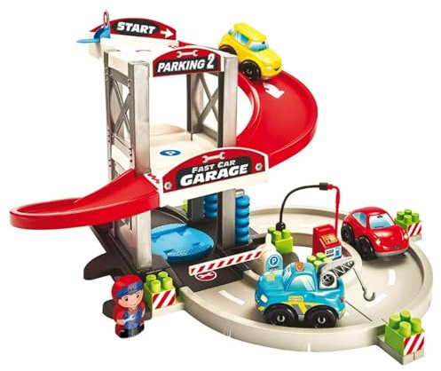 Jouets Ecoiffier - 3011 - Garage - 3 Véhicules + 1 Personnage - Abrick - Dès 18 Mois - Fabriqué en France