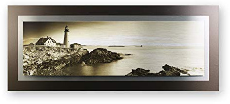 Kreative Feder 3D Metallic-Wandbild aus gebürstetem Alu-Verbund | Leuchtturm | modernes Designer Bild in XXL | 100 x 40 cm