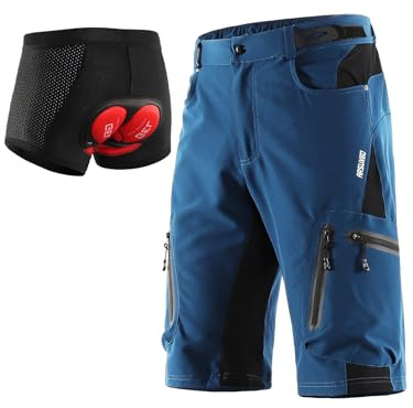 ARSUXEO Short de Cyclisme pour Homme Coupe Ample VTT Short de Montagne Résistant à l'eau Bas de Sport de Plein Air 1202 001B Bleu foncé XL