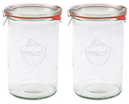 X2 WECK 782 1000ml Wide Mouthed Storage Jars Including Glass Lids, Seals & Clamps for Sourdough, Preserving, Canning, Yoghurt, Kimchi, Jam